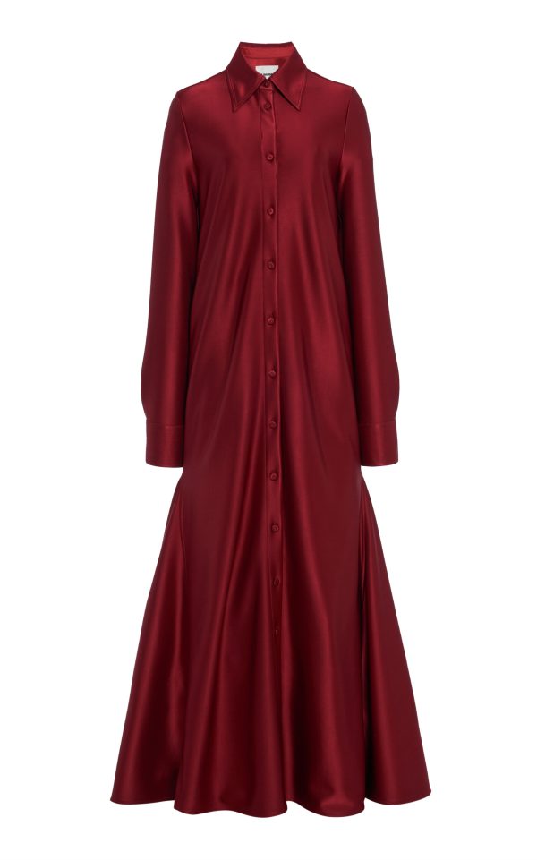 Jil Sander - Satin Maxi Shirt Dress - Red - EU 38 - Moda Operandi