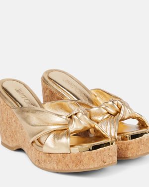 Jimmy Choo Avenue metallic leather wedge sandals
