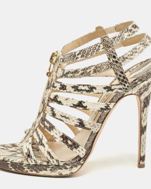 Jimmy Choo Beige Snakeskin Glenys Gladiator Platform Sandals Size 40