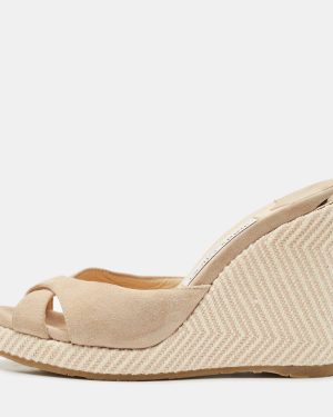 Jimmy Choo Beige Suede Prima Wedge Sandals Size 36