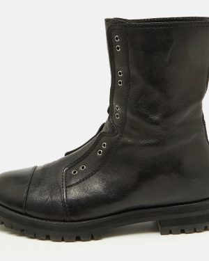 Jimmy Choo Black Leather Hatcher Combat Boots Size 37.5