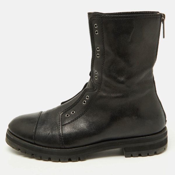 Jimmy Choo Black Leather Hatcher Combat Boots Size 37.5