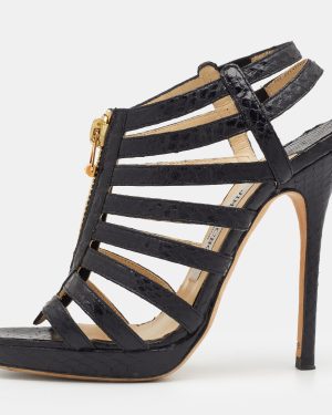 Jimmy Choo Black Snakeskin Glenys Gladiator Platform Sandals Size 36.5