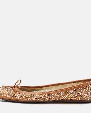 Jimmy Choo Brown Leather Crystal Embellished Ballet Flats Size 40