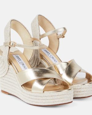 Jimmy Choo Dellena 100 metallic leather wedge sandals