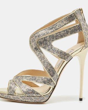 Jimmy Choo Gold Glitter and Leather Karla Sandals Size 39