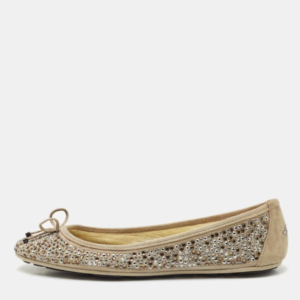 Jimmy Choo Grey Crystal Embellished Suede Weber Ballet Flats Size 40