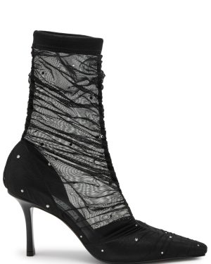 Jimmy Choo Lotta 85 Embellished Mesh Sock Boots - Black - 36 (IT36 / UK3)