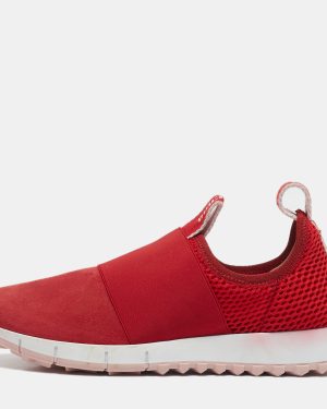 Jimmy Choo Red Suede and Mesh Oakland Low Top Sneakers Size 36