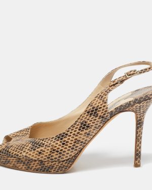 Jimmy Choo Two Tone Python Leather Peep Toe Platform Nova Slingback Sandals Size 38.5