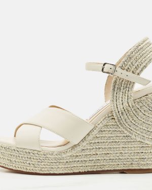 Jimmy Choo White/Gold Leather Dellena Wedge Sandals Size 36