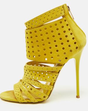 Jimmy Choo Yellow Perforated Suede Strappy Gladiator Sandals Size 38