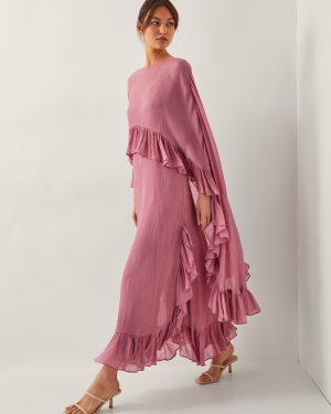 Jodie Cape Ruffle Maxi Slip Dress Pink