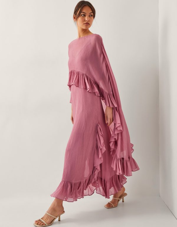 Jodie Cape Ruffle Maxi Slip Dress Pink