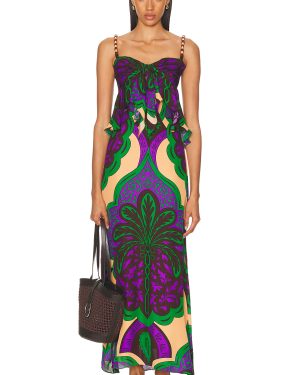 Johanna Ortiz Quisiera Ser Maxi Dress in Palma Sevillana Emerald Purple & Salmon - Purple. Size 0 (also in 4, 6).