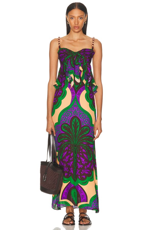 Johanna Ortiz Quisiera Ser Maxi Dress in Palma Sevillana Emerald Purple & Salmon - Purple. Size 0 (also in 4, 6).