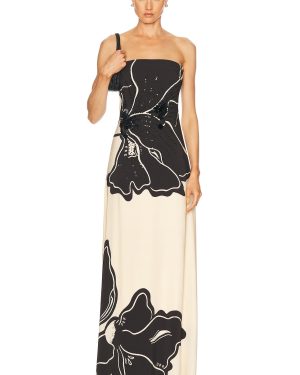 Johanna Ortiz Simbologia Floral Maxi Dress in Floral Shadows Ecru & Black - Black,Cream. Size 2 (also in 6).