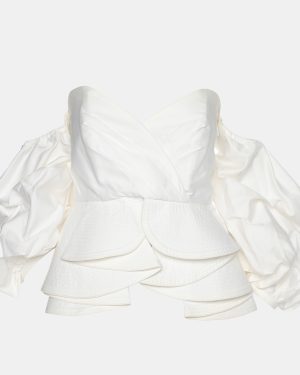 Johanna Ortiz White Cotton Bird of Paradise Off-the-Shoulder Top M