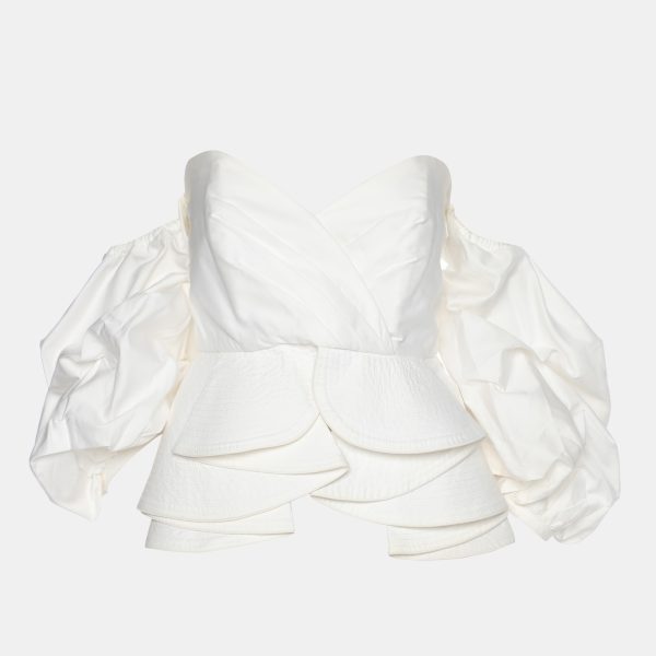 Johanna Ortiz White Cotton Bird of Paradise Off-the-Shoulder Top M