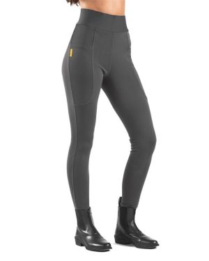 John Whitaker Ladies Riding Tights with Silicone Knee Patches - Grey