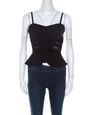 Jonathan Simkhai Black Crepe and Bonded Lace Peplum Cropped Top M