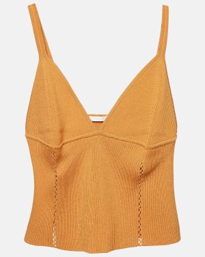 Jonathan Simkhai Brown Rib Knit Cut-Out Detail Crop Top L