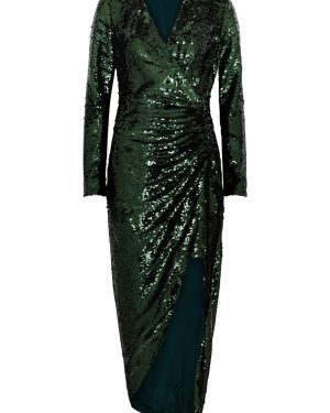 Jonathan Simkhai Emersyn Ruched Sequin Midi Dress - Dark Green - 6 (UK10 / S)