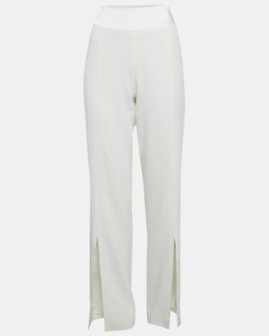 Jonathan Simkhai Ivory Satin Trim Crepe Flared Trousers M