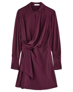 Jonathan Simkhai Talit Draped Satin Mini Dress - Burgundy - 4 (UK8 / S)