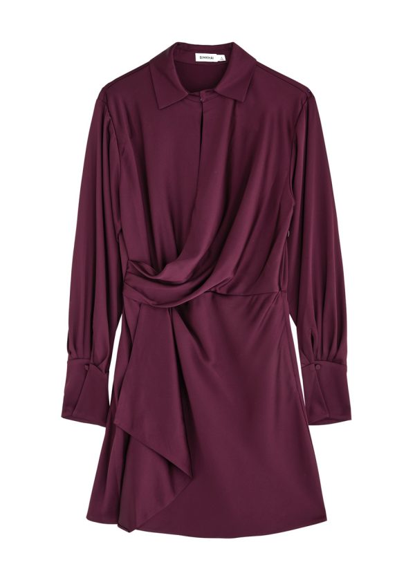 Jonathan Simkhai Talit Draped Satin Mini Dress - Burgundy - 4 (UK8 / S)