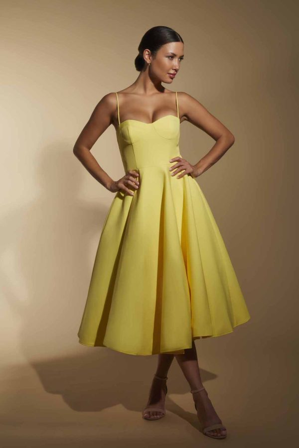 Jones Skater Midi Dress with Cami Straps, UK 18 / US 14 / EU 46 / Yellow
