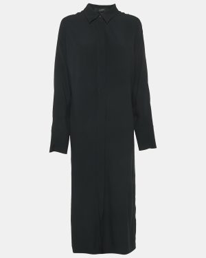 Joseph Black Crepe Button Front Long Shirt Dress L