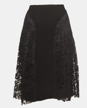 Joseph Black Lace and Stretch Crepe Pleated Courtney Skirt S