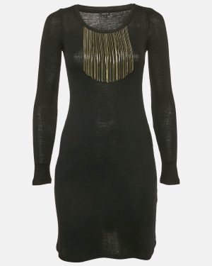 Joseph Black Wool Knit Neck Detail Mini Dress S