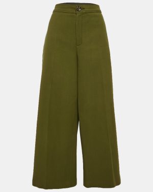 Joseph Green Wool Gabardine Wide-Leg Trousers L