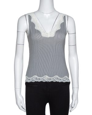 Joseph Monochrome Striped Knit Lace Trim Camisole Top XS