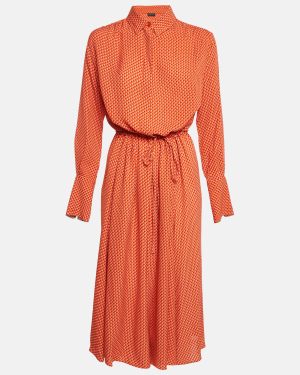 Joseph Orange Floral Print Silk Shirt Dress M