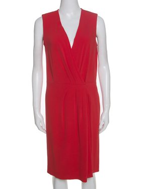 Joseph Red Crepe Pleat Detail Stellina Wrap Dress M