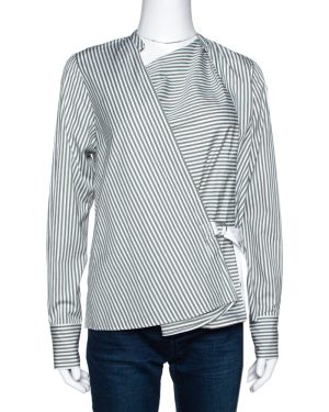 Joseph Sage Green Candy Striped Cotton Arran Wrap Top S