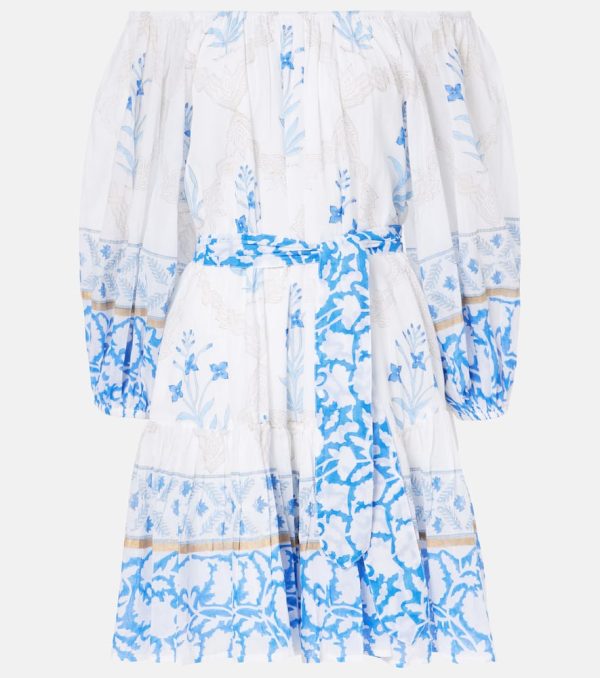Juliet Dunn Off-shoulder printed cotton beach dress
