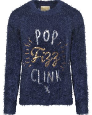 Jumpers Womens Lx Fizz Slogan Fluffy Knit Jumper in Dress Blues - Christmas Wishes / XS - Tokyo Laundry