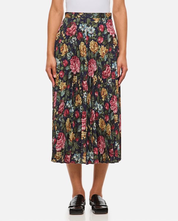 Junya Watanabe Flower Pattern Printed Pleated Midi Skirt