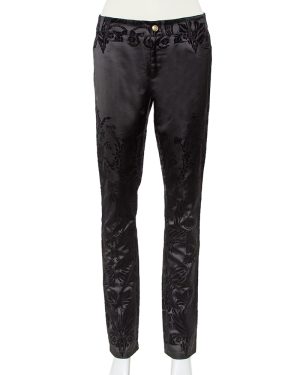 Just Cavalli Black Flocked Satin Tapered Leg Just Chic Jeggings L