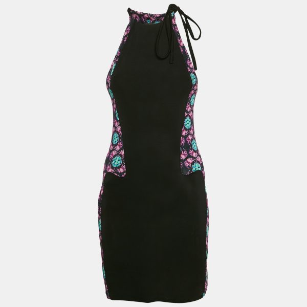Just Cavalli Black/Multicolor Printed Jersey Halter Neck Midi Dress S