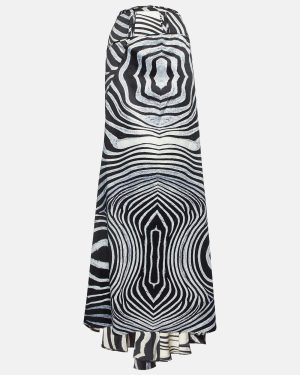 Just Cavalli Black/White Animal Print Satin Maxi Skirt L
