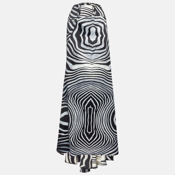 Just Cavalli Black/White Animal Print Satin Maxi Skirt L