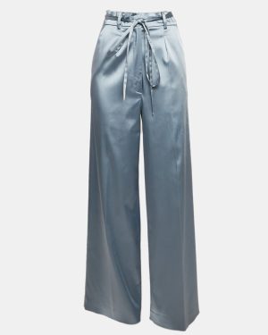 Just Cavalli Blue Satin Wide-Leg Belted Trousers S