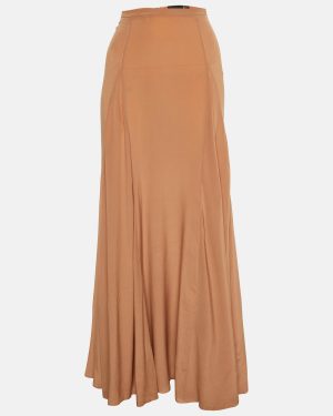 Just Cavalli Brick Brown Silk Maxi Skirt XL