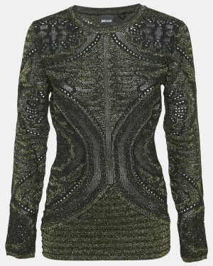 Just Cavalli Metallic Patterned Lurex Knit Long Sleeve Top L
