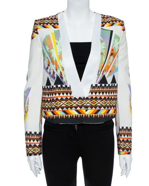 Just Cavalli Multicolor Abstract Nylon Blend Print Crop Top Blazer S